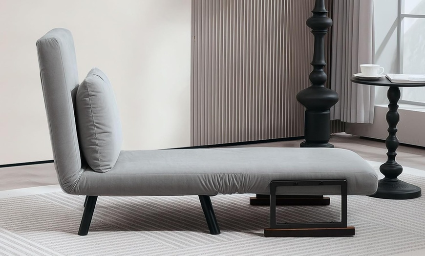 Image 8: HomCom 4-in-1 Chair Bed, Faux Suede & Velvet Feel