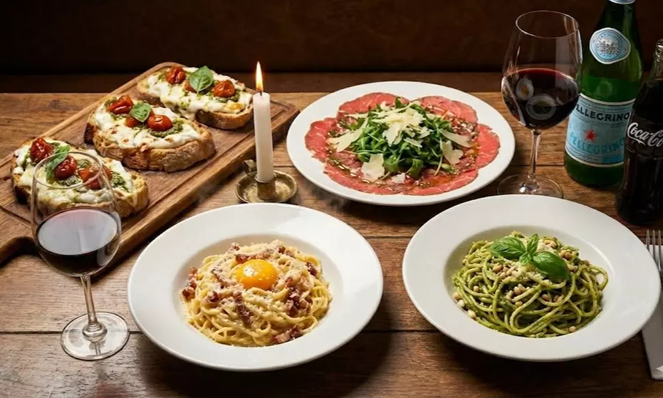 Menú de pasta italiana para 2 o 4 con entrante, postre y bebida