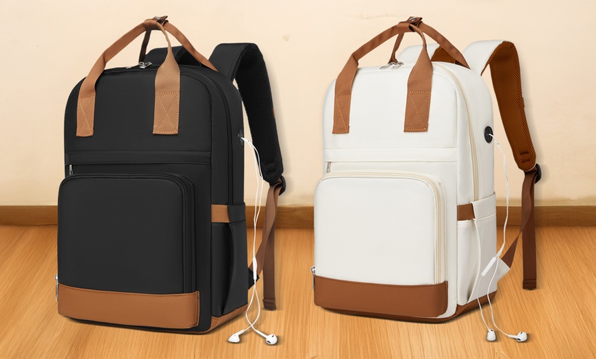 Image 1: KONO wasserabweisender Rucksack mit Laptopfach und USB-Anschluss