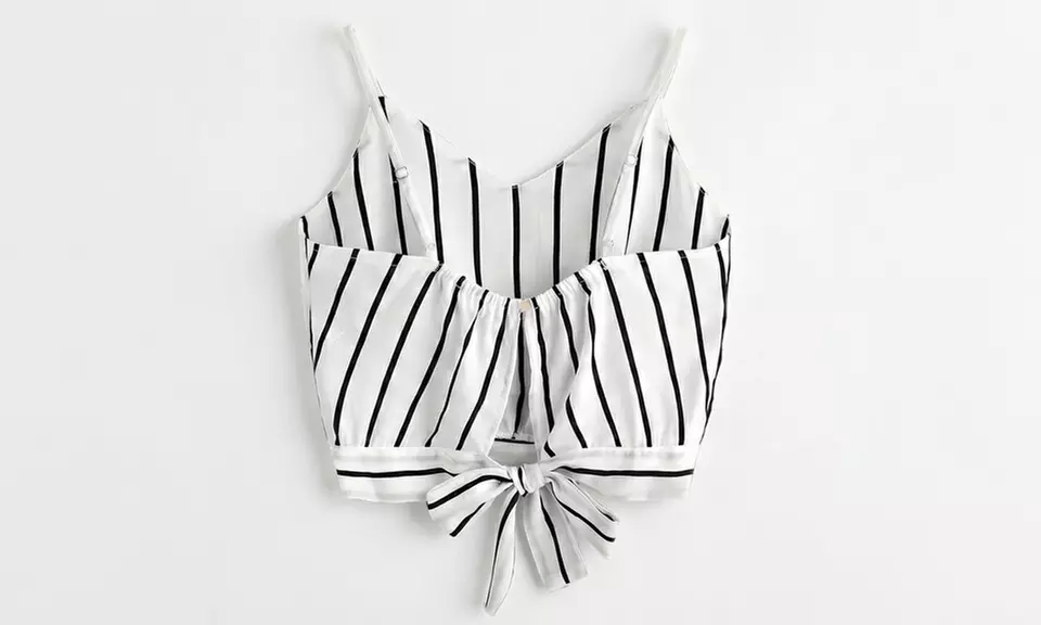 Women’s Back Tie V-Neck Cami Top in Floral or Stripe Designs