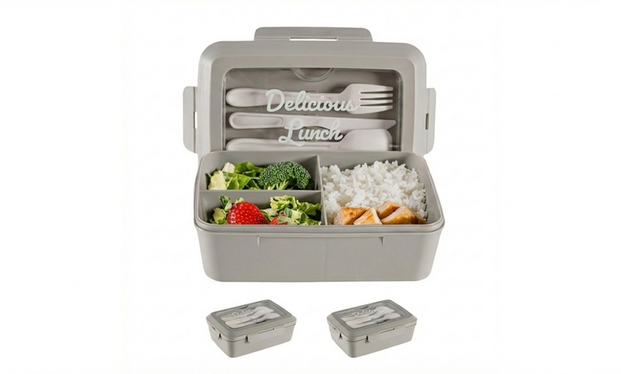 Image 14: Ensemble de 2 boîtes à lunch avec 3 compartiments et couverts