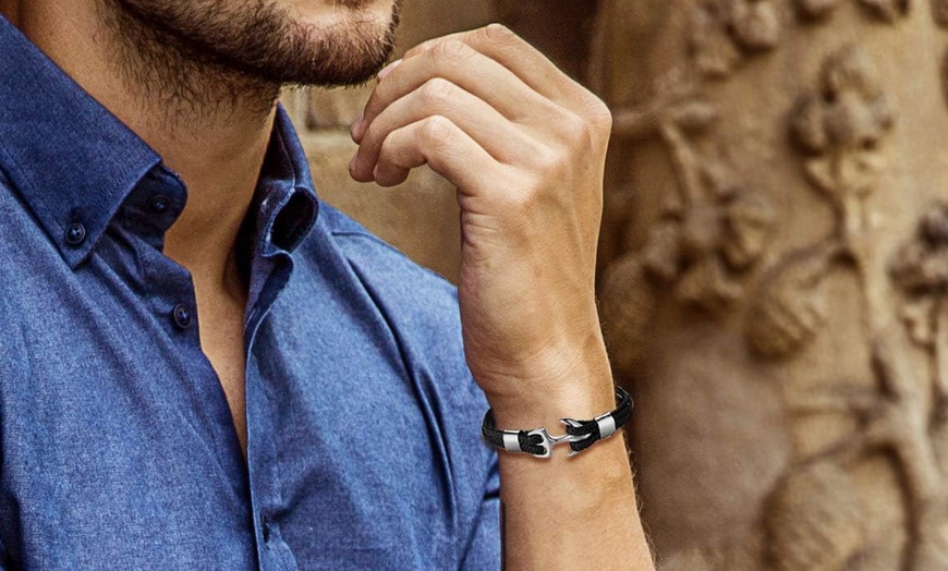 Image 5: Bracelet pour homme en cuir avec fermoir ancre