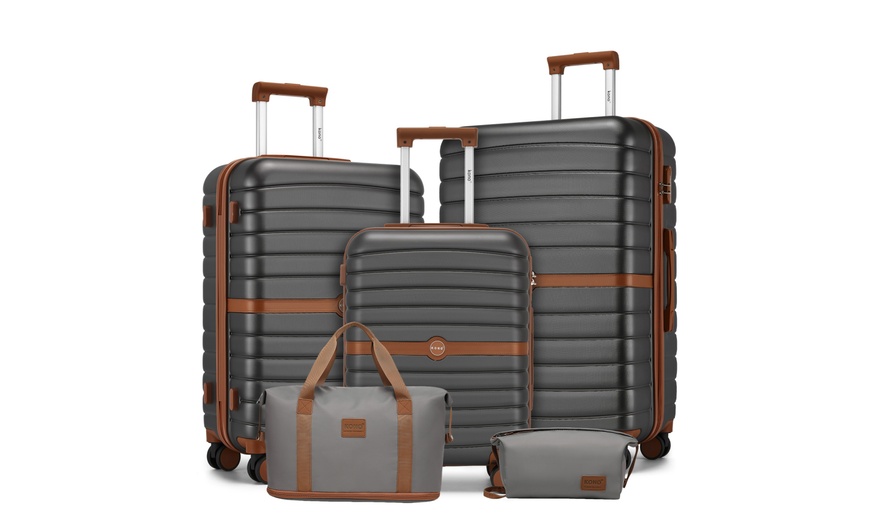 Image 1: Ensemble valise, sac de voyage et pochette gris et marron