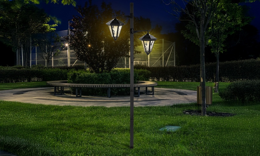 Image 1: One or Two 1.4m Twin-Head Solar Warm White LED Lamp Post Lights