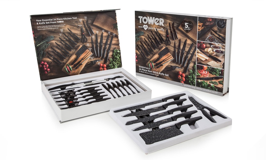 Image 7: Tower 24-Piece Stone-Coated Knife Set with Knife Sharpener