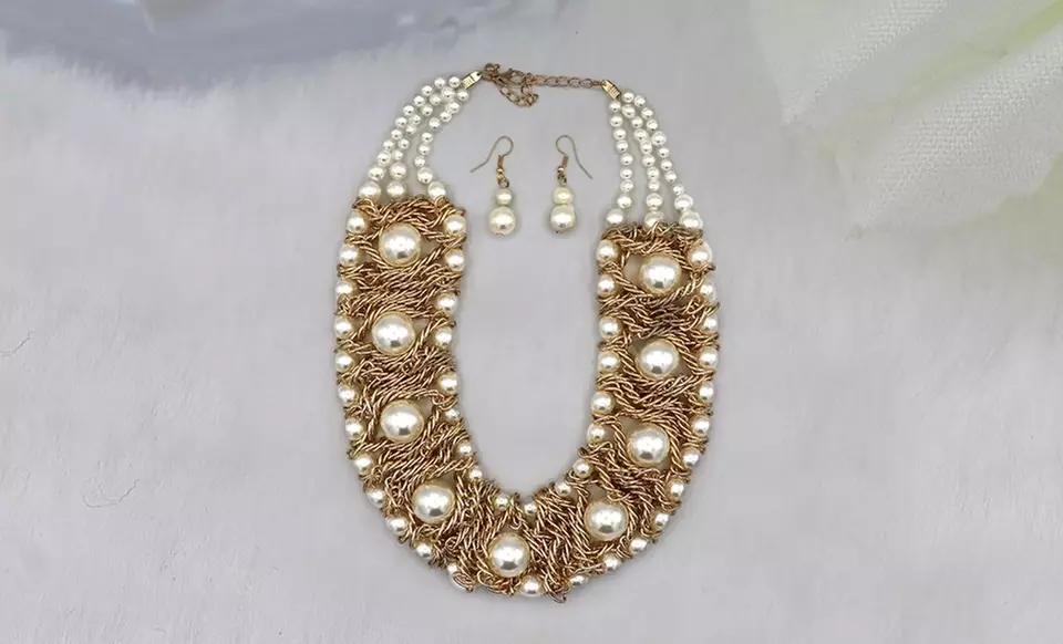 One, Two, or Three Opulent Gold and Pearl Necklace Sets from Novadab (Up to 83% Off) - Second Medium