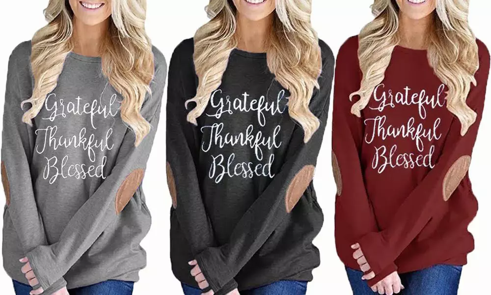 Leo Rosi Women's Grateful Thankful Blessed Top. Plus Sizes Available. - Primary Image