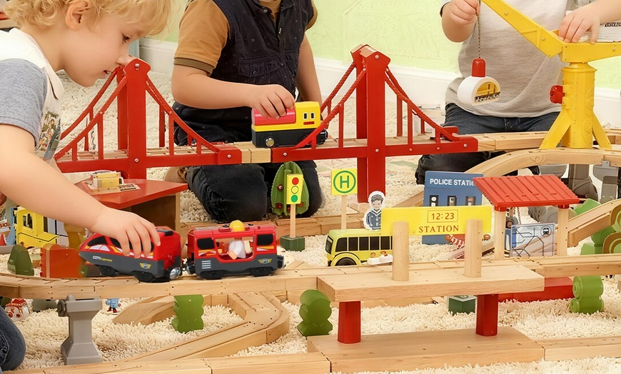 Image 7: AIYAPLAY Wooden Train Set, Mine-Themed or with Crane