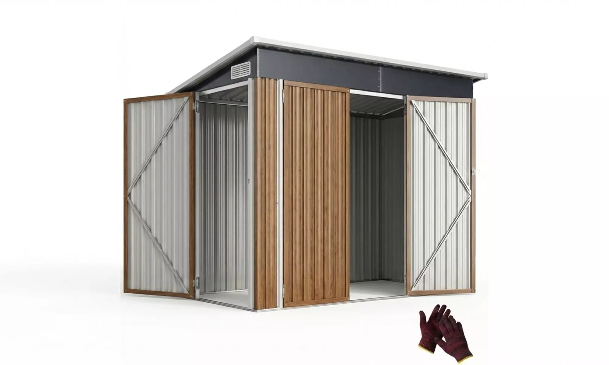 Outsunny Metal Garden Storage Shed with Double Doors and Side Door
