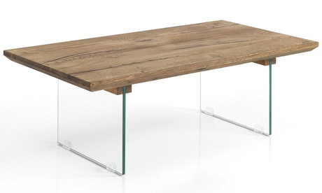 Tavolino Float con gambe in vetro temperato e piano in legno massello