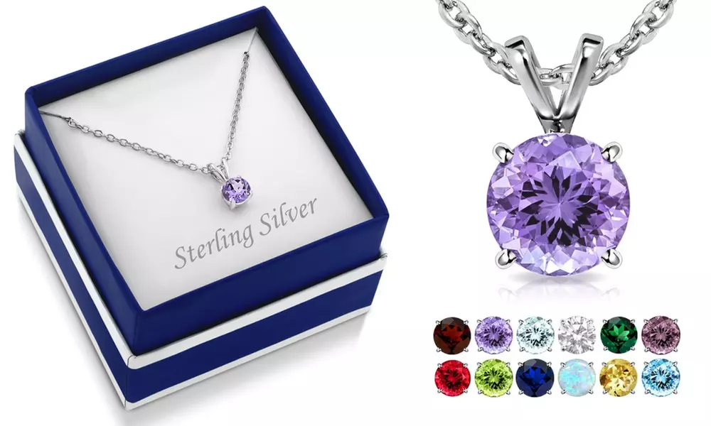 Sterling Silver Round-cut Gemstone Birthstone Necklaces With a Gift Box