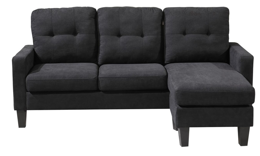Image 9: Reversible Velvet L-Shaped Sectional Sofa with Ottoman Corner Couch