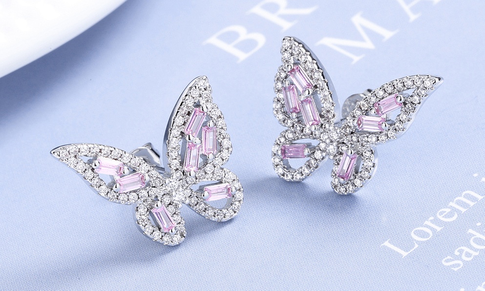 Sterling Silver Multi-Cut Pink Butterfly Earrings with crystals from Swarvoski