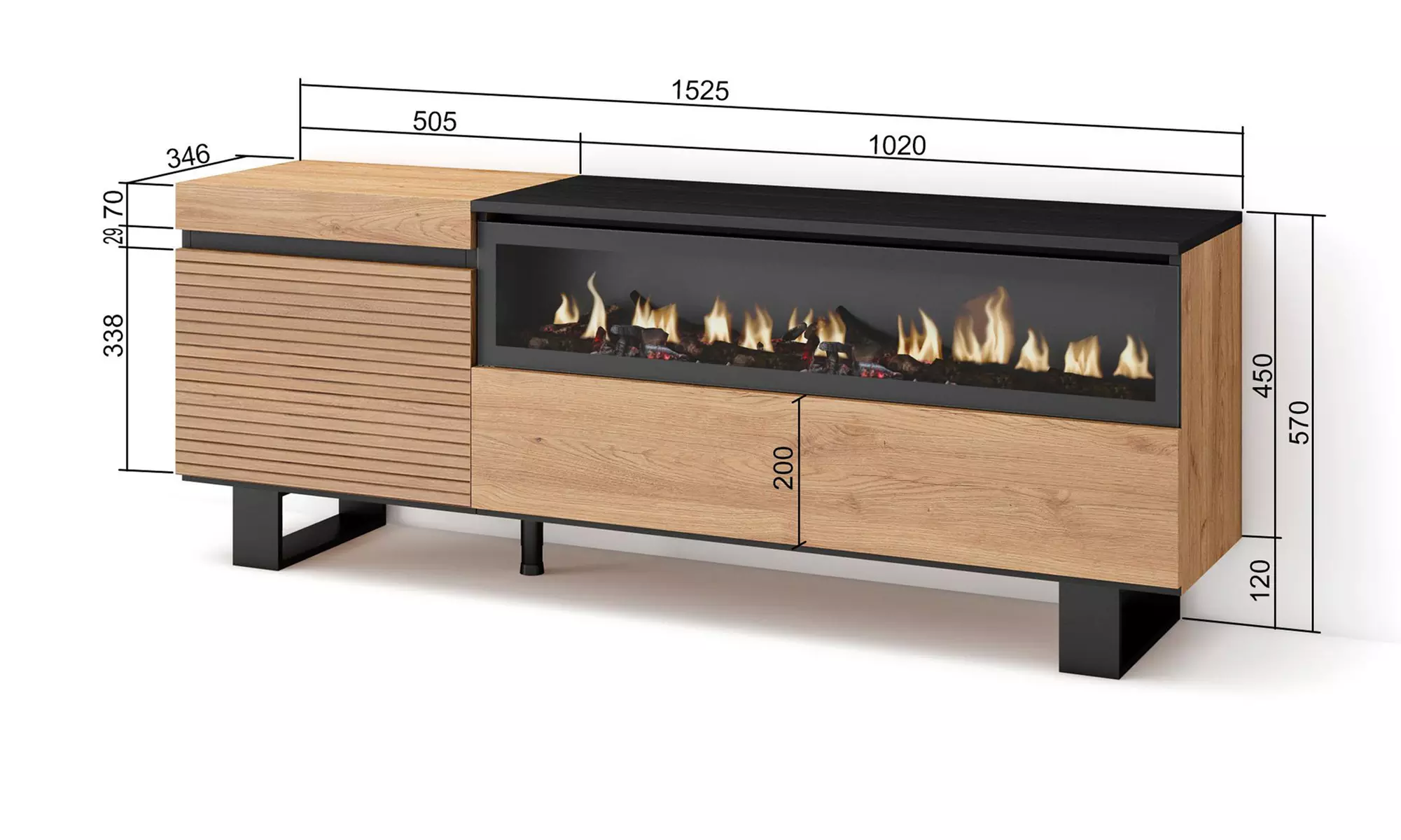 Meuble TV avec ou sans cheminée électrique LED