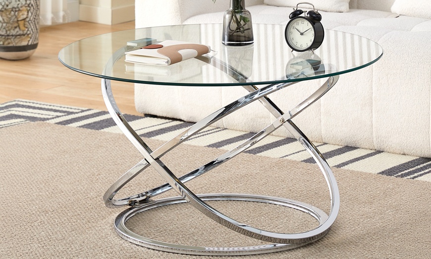 Image 4: Isabella Round Tempered Glass Coffee and Lamp or Side Table 