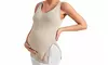 Women's Maternity Henley Tank Top - Split Side Knit Sleeveless Shirt- Neutral Beige Color
