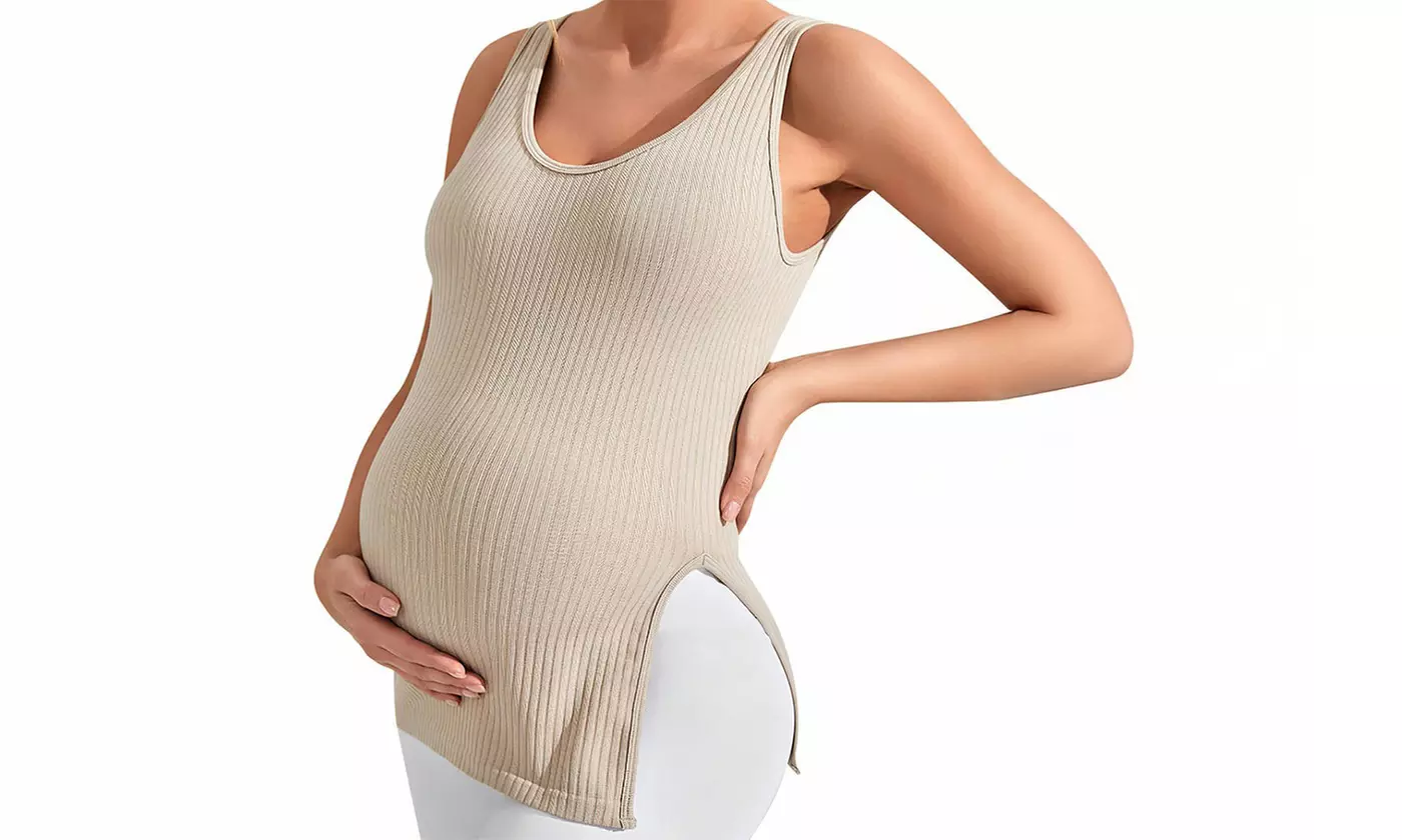 Women's Maternity Henley Tank Top - Split Side Knit Sleeveless Shirt