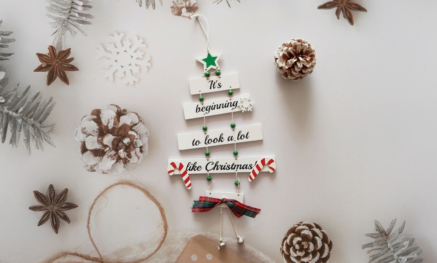 Image 5: Two Pieces Wooden Christmas Decorations Large Hanging Indoor Decor