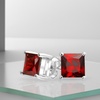 Image 1: Paris Jewelry White Gold Plated 4 Ct Princess Red Garnet Stud Earrings