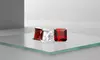 Paris Jewelry White Gold Plated 4 Ct Princess Red Garnet Stud Earrings