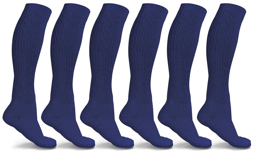 Image 13: 3-6 Pairs Knee-High Solid Compression Socks for Men & Women Graduated 15-20 mmHg