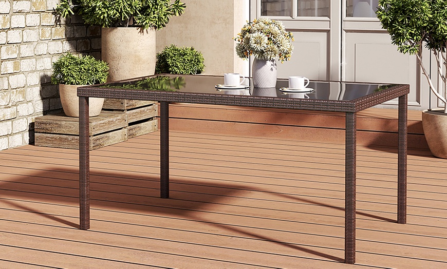 Image 31: Outdoor Garden Rattan Effect Tempered Glass Coffee Table with 6 Styles