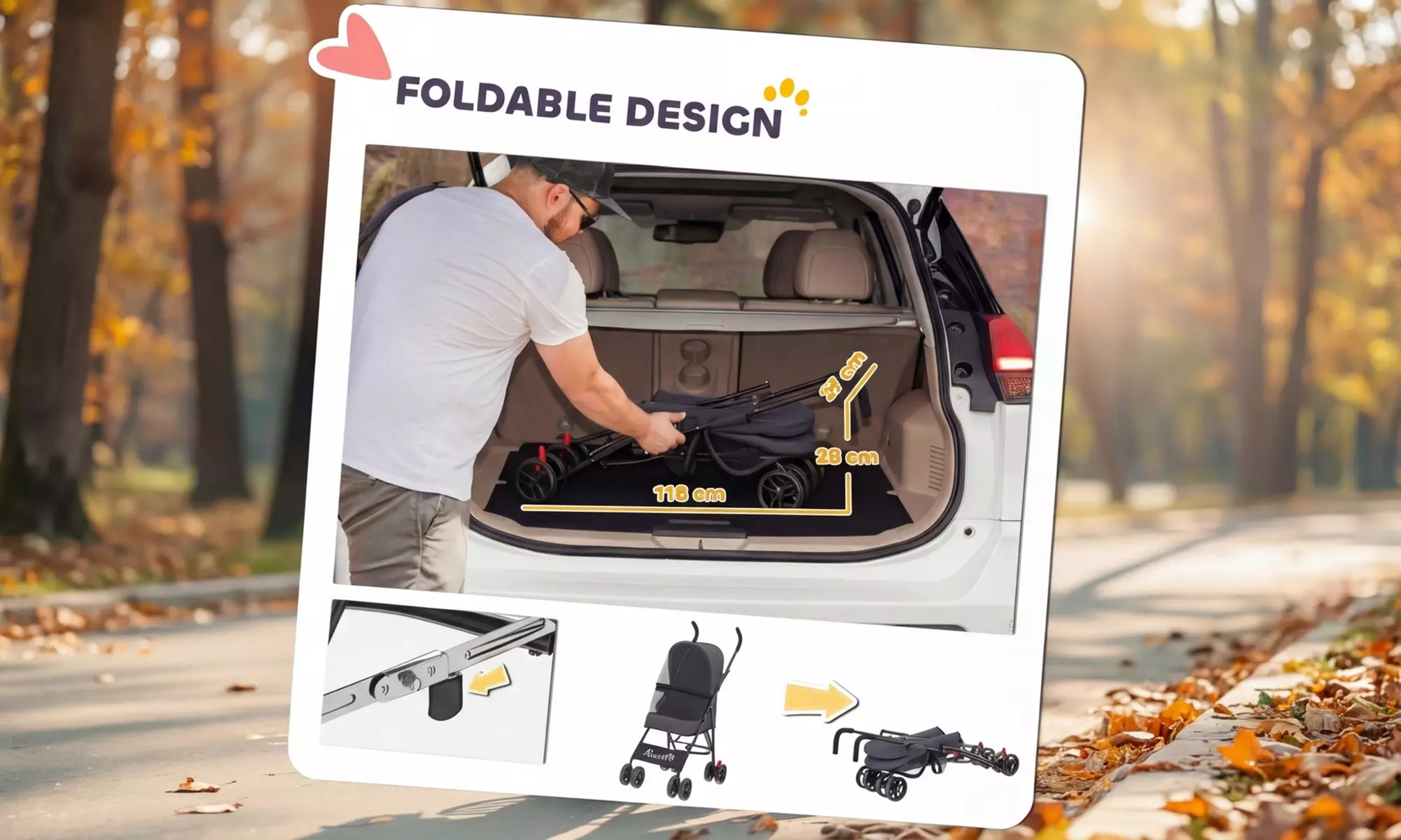 PawHut Foldable Pet Stroller with Canopy