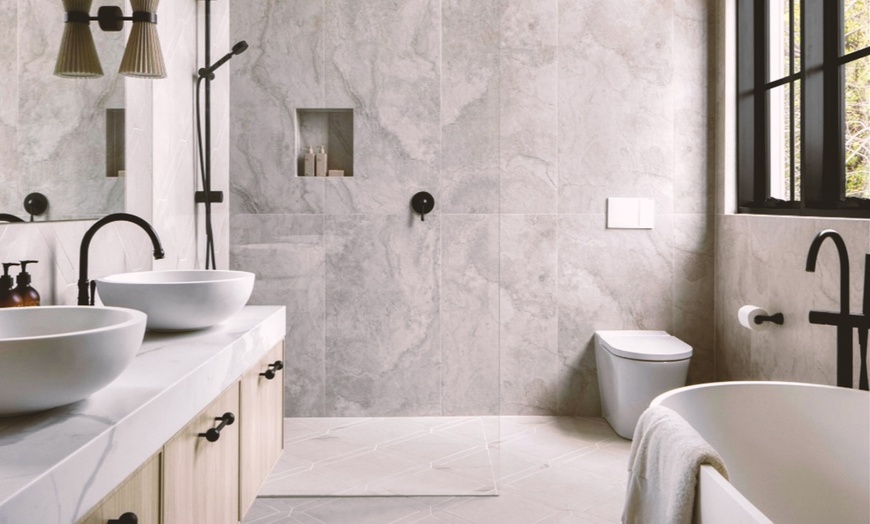 Image 1: Bathroom Upgrade: Tile, Vanity & Mixer Package Deal