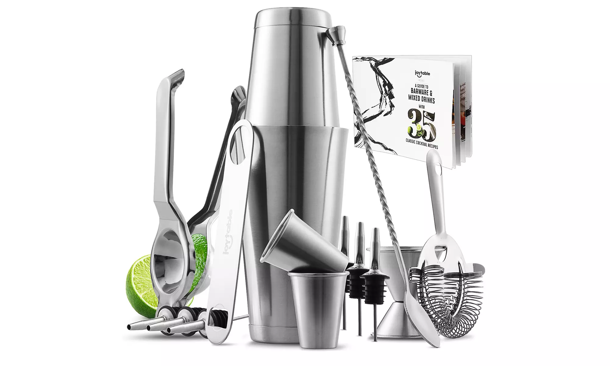 JoyTable Cocktail Shaker Home Bar Set - 16 Piece Bar Set Tools Bartender Kit