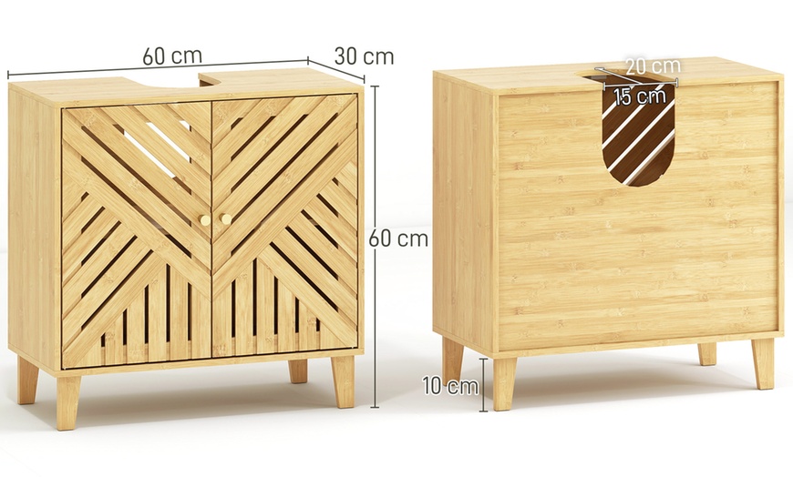 Image 10: Homcom Bamboo Bathroom Under Sink Cabinet with Adjustable Shelf