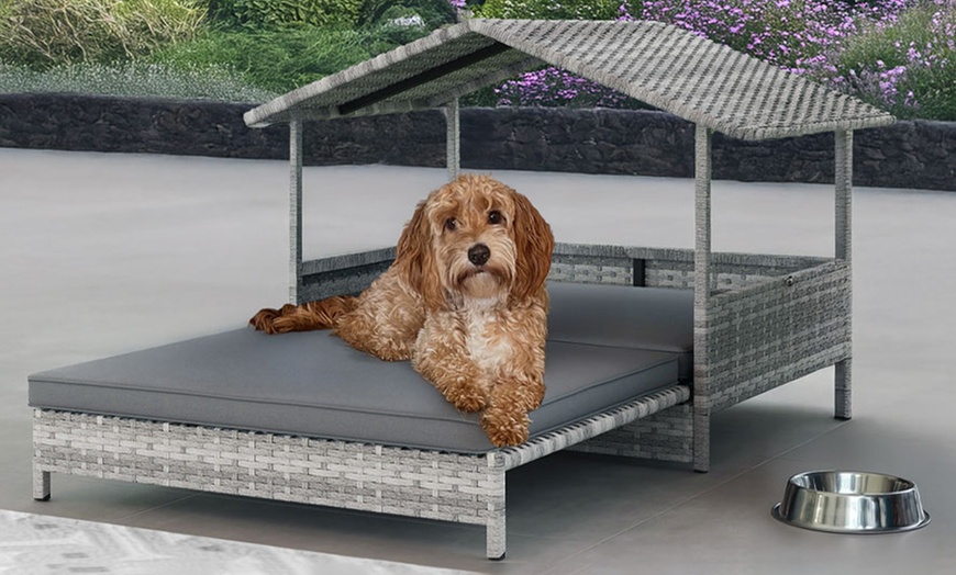 Image 3: Neo Rattan Dog House Outdoor Wicker Dog Bed