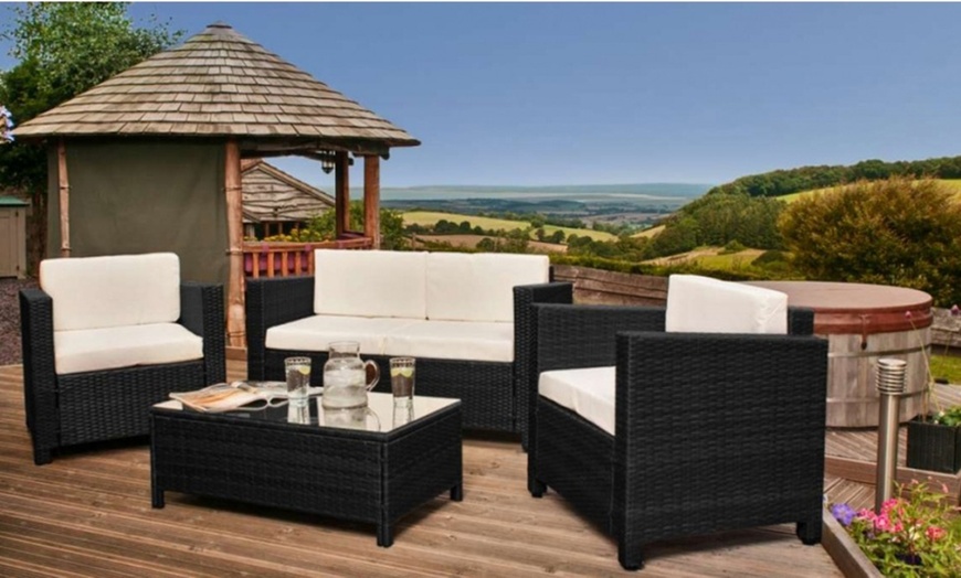 Image 2: Tuscany Four-Seater Rattan-Effect Garden Furniture Set