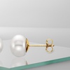 Image 1: 14K Yellow Gold Plated 6-7 mm White Freshwater Cultured Pearl Stud Earrings 