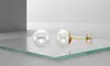14K Yellow Gold Plated 6-7 mm White Freshwater Cultured Pearl Stud Earrings