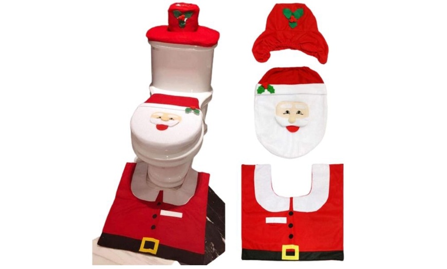 Image 16: 4 Pcs Christmas Toilet Bathroom Decoration Set in 4 Styles 