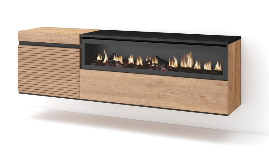 Image 2: Mueble para TV con acabado en roble y opción a chimenea eléctrica