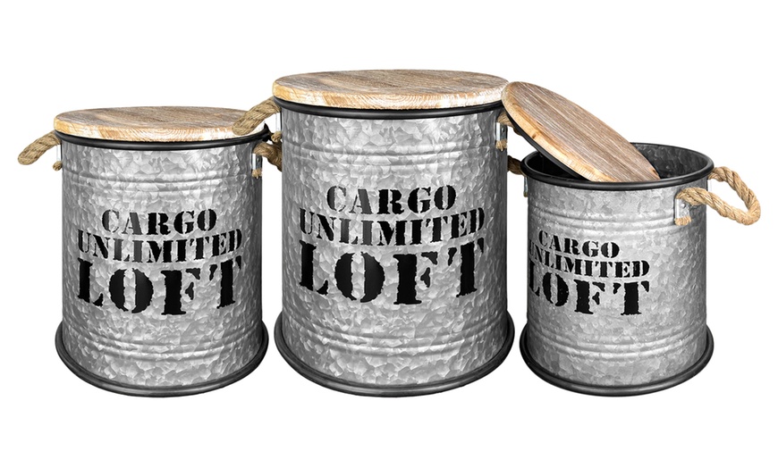 Image 7: Set de 3 boîtes de rangement rondes en métal
