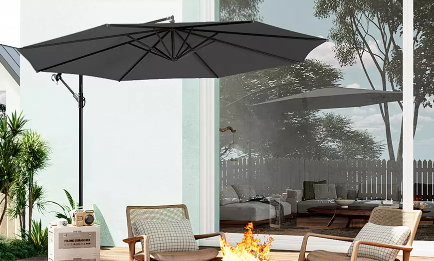 Image 3: Large 3m Grey Cantilever Parasol with Multiple Base Styles 