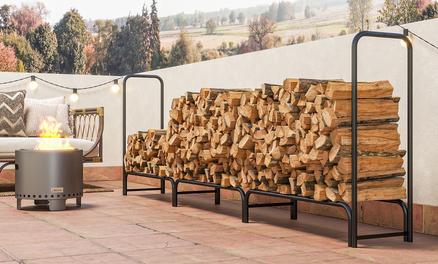 Image 7: Outsunny Metal Firewood Rack Log Holder