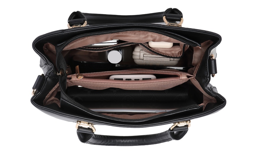 Image 21: Women's Color-block Fashion Tote and Top Handle Handbags