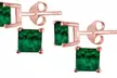 14K Rose Gold Plated 4 Ct Princess Cut Emerald Stud Earrings. - Second Medium