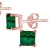 Image 3: 14K Rose Gold Plated 4 Ct Princess Cut Emerald Stud Earrings. 