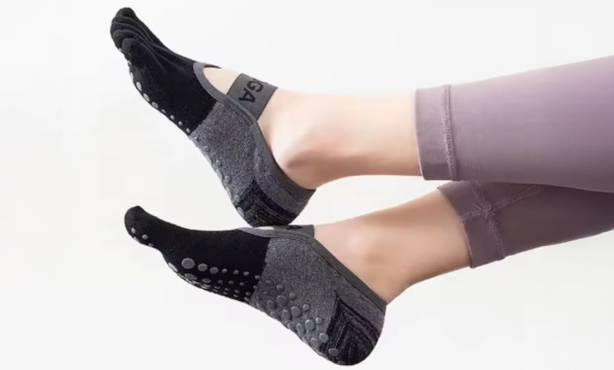Image 7: Yoga Pilates Socks - Full Toe, Non-Slip Grip, Breathable Cotton