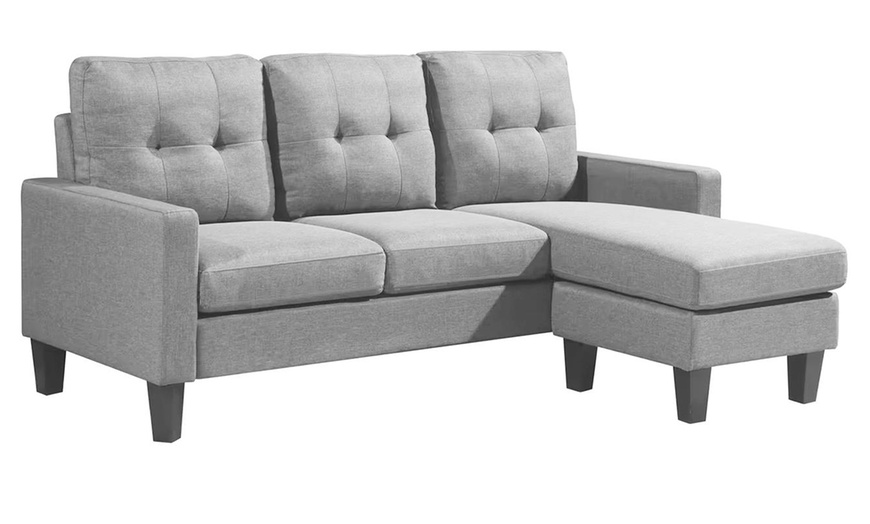 Image 4: Reversible Velvet L-Shaped Sectional Sofa with Ottoman Corner Couch