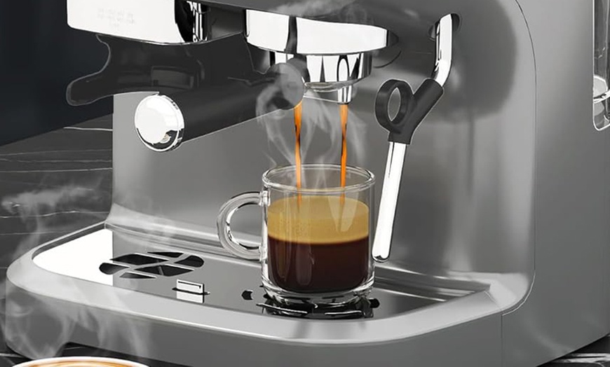 Image 2: HomCom Espresso Machine with 15 Grind Settings and a Steam Wand