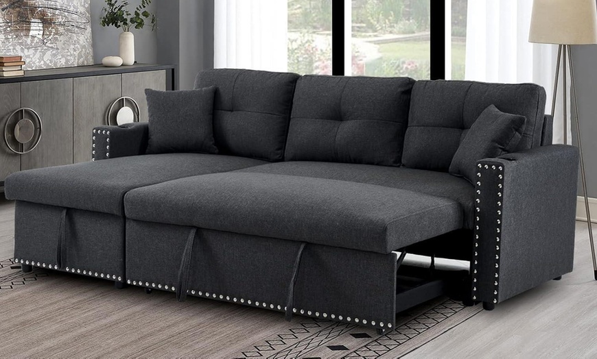 Image 6: Three Seater Reversible Sofa Bed with Storage and Cupholder