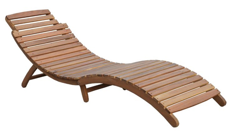 Image 5: Foldable Acacia Wood Sun Lounger with Grey Cushion - 1 or 2 Units