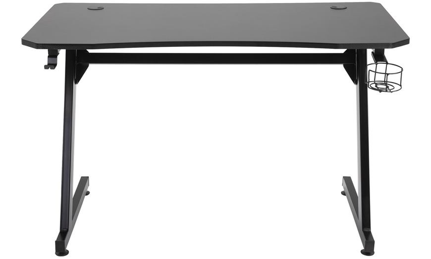 Image 8: HomCom Gaming Desk Steel Frame with Cup Holder
