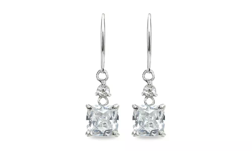 7mm Cushion-cut Cubic Zirconia Sterling Silver Dangle Leverback Earrings