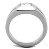 Image 4: Mens Stainless Steel and Cushion Cut Cubic Zirconia Flush Setting Ring